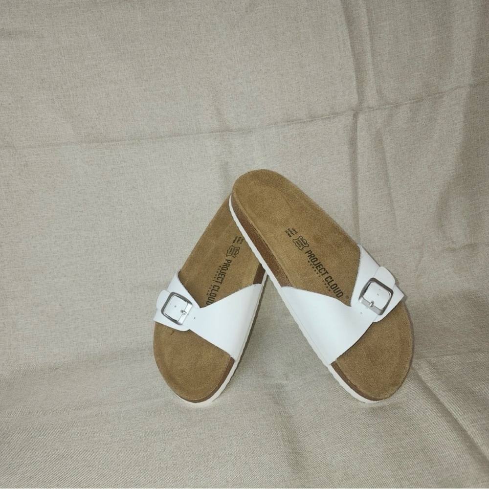 Project Cloud Bahama Leather Memory Foam Comfort Cork Slide White Sandal 10
